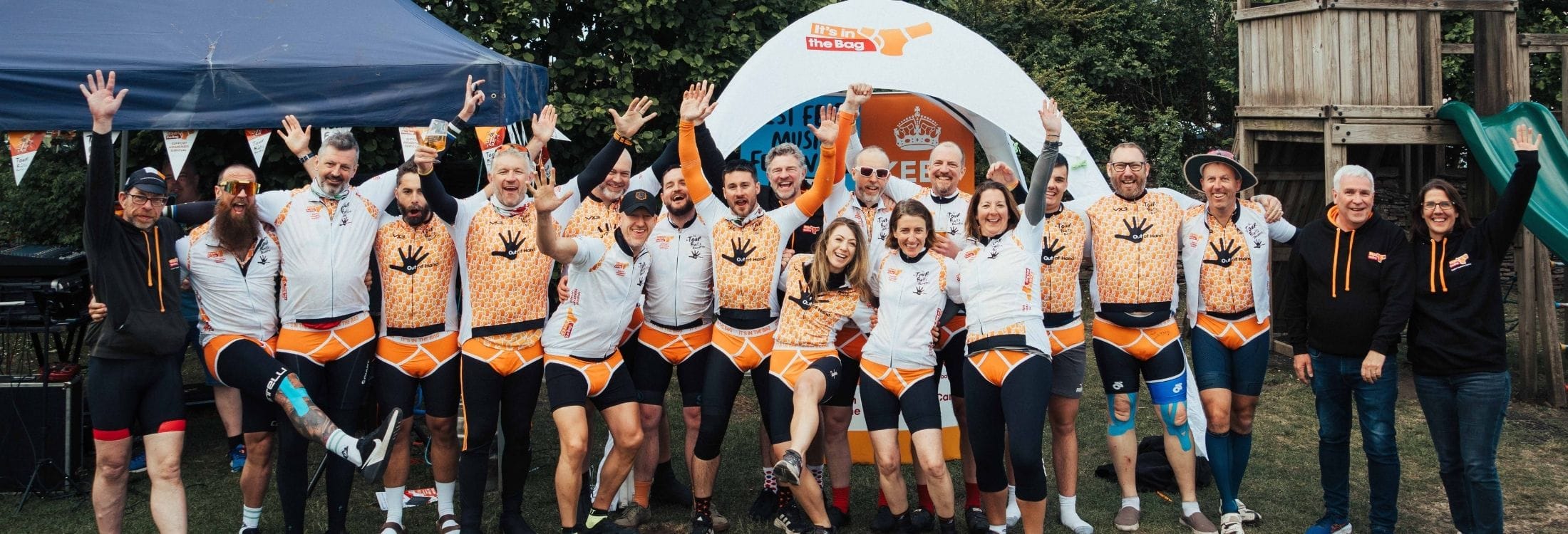 Fundraising team celebrating together at an It’s in the Bag charity event